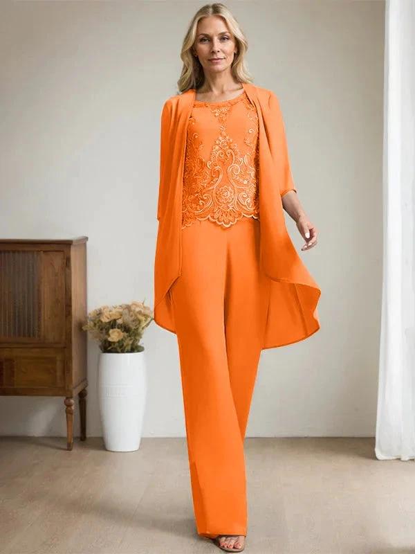 Separates Jumpsuit/Pantsuit Scoop Floor-Length Chiffon Lace Mother of the Bride Dress With Beading Sequins by Dreamylily
