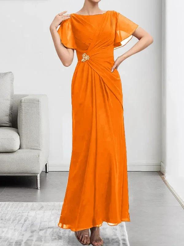 A-line Scoop Illusion Tea-Length Chiffon Lace Mother of the Bride Dress With Beading Sequins by Dreamylily