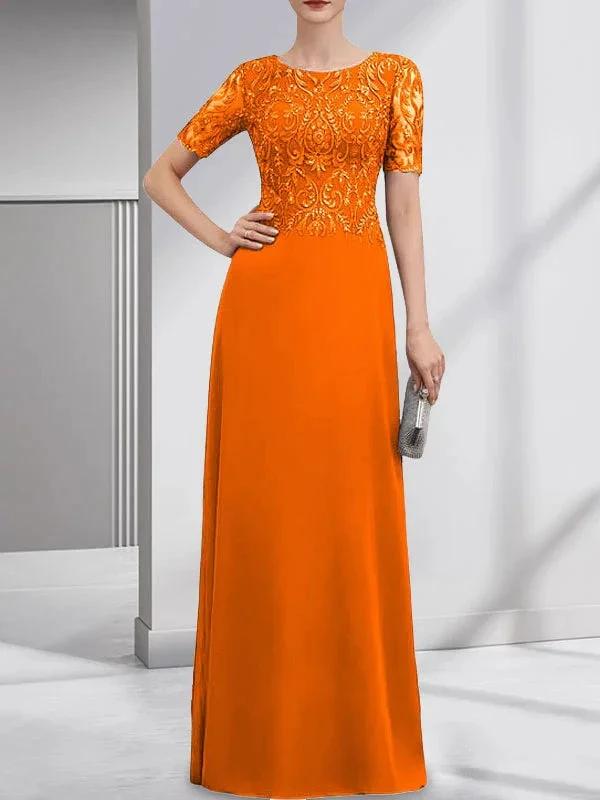A-line Scoop Floor-Length Lace Chiffon Mother of the Bride Dress With Sequins by Dreamylily