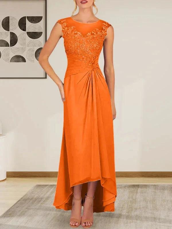 Champagne A-Line Scoop Lace Chiffon Dress by Dreamylily