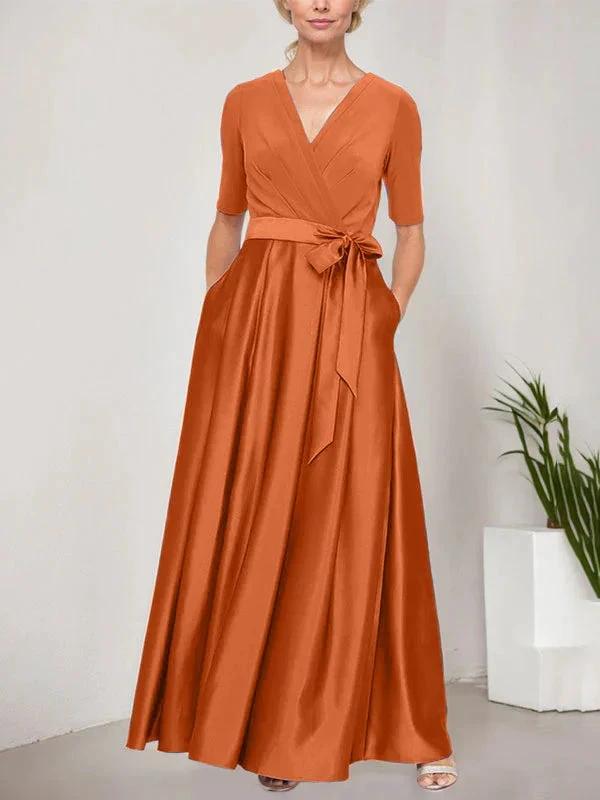 Surplice Neckline Ballgown with Full Satin Skirt &amp; Jersey Bodice by Dreamylily