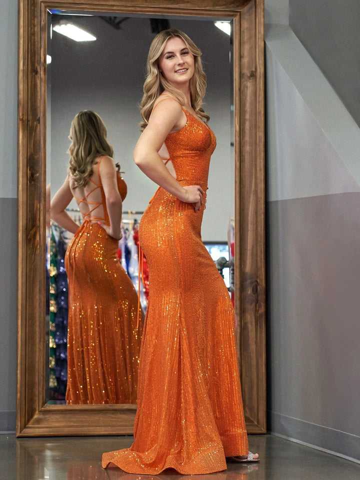 Emaree | Sparkly Mermaid V Neck Sequins Long Prom Dresses with Slit by KissProm