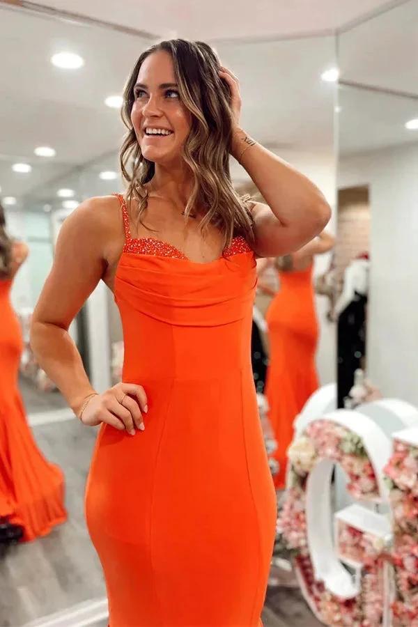 Mermaid Spandex Orange Prom Dress Strap Formal Dress PSK536 by pgmdress