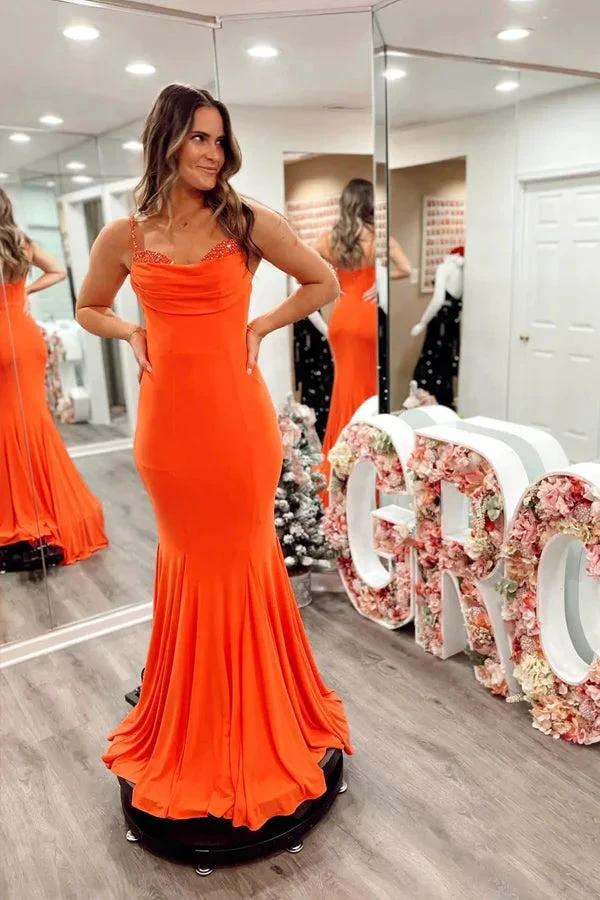 Mermaid Spandex Orange Prom Dress Strap Formal Dress PSK536 by pgmdress