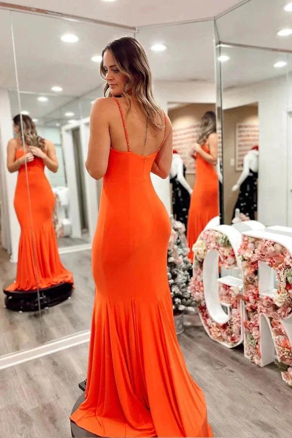 Mermaid Spandex Orange Prom Dress Strap Formal Dress PSK536 by pgmdress