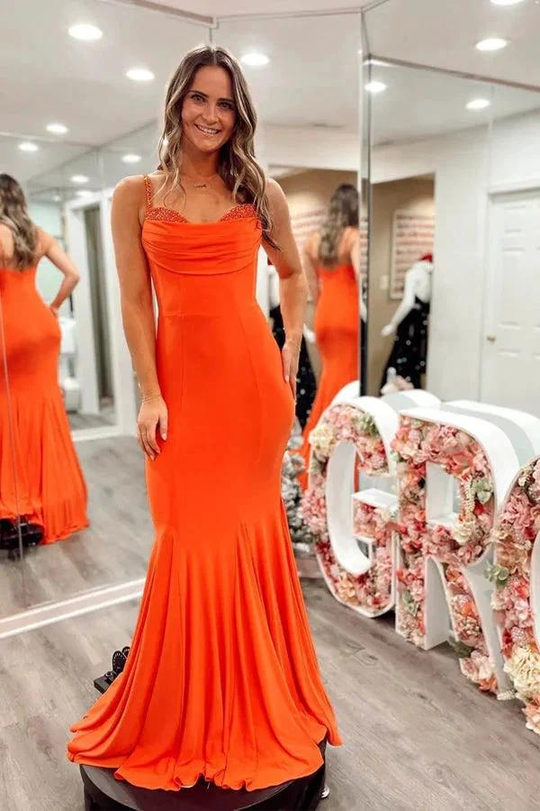 Mermaid Spandex Orange Prom Dress Strap Formal Dress PSK536 by pgmdress