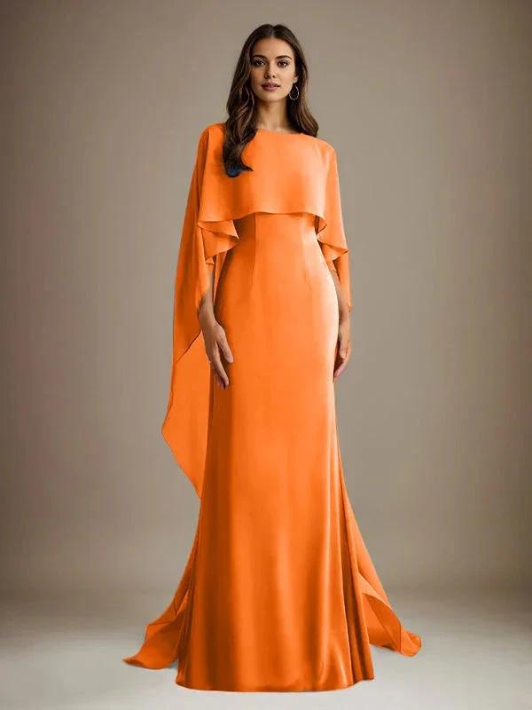Sheath/Column Boatneck Floor-Length Chiffon Mother of the Bride Dress With Cascading Ruffles by Dreamylily