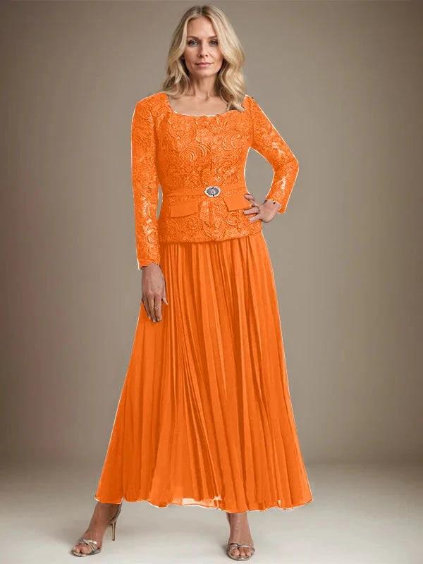 A-line Square Ankle-Length Chiffon Mother of the Bride Dress With Pleated by Dreamylily
