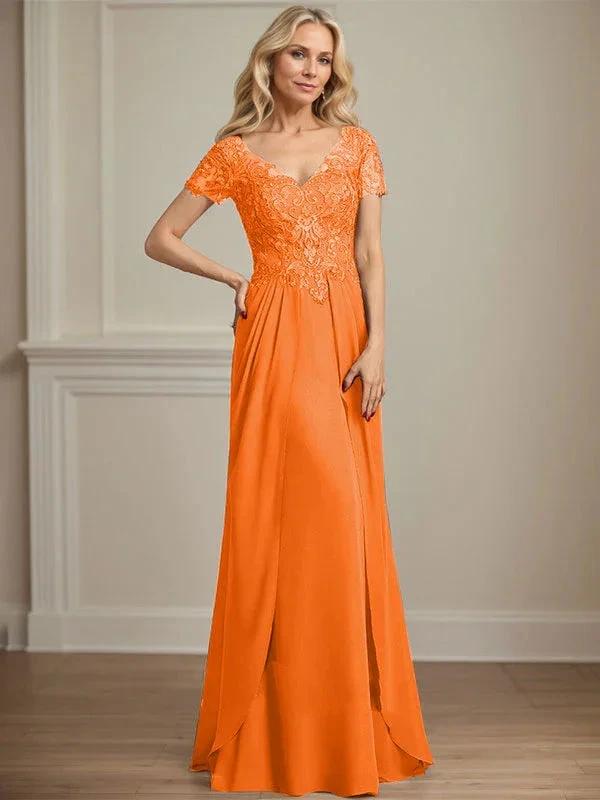 A-line V-Neck Floor-Length Chiffon Lace Mother of the Bride Dress by Dreamylily