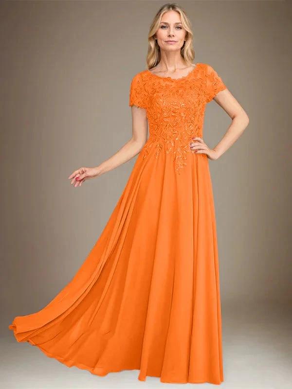 A-Line Scoop Floor-Length Chiffon Mother of the Bride Dress With Applique &amp; Sequins by Dreamylily