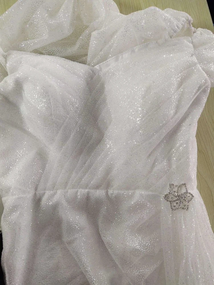 Short Puff Sleeve Wedding Dress Sweetheart Sparkly Modern Bridesmaid Dresses for Party Outfit Dress Y1208 by simplepromdress