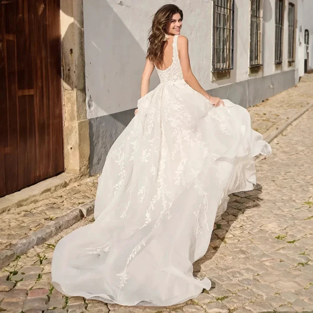 Elegant Square Neck Wedding Dress Open Back Sleeveless A-line Beading Exquisite Bridal Gowns Custom Made robe de mariée by payinti