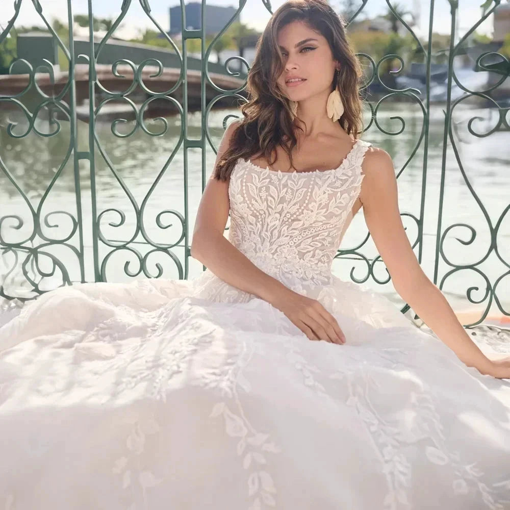 Elegant Square Neck Wedding Dress Open Back Sleeveless A-line Beading Exquisite Bridal Gowns Custom Made robe de mariée by payinti