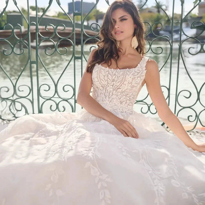 Elegant Square Neck Wedding Dress Open Back Sleeveless A-line Beading Exquisite Bridal Gowns Custom Made robe de mariée by payinti