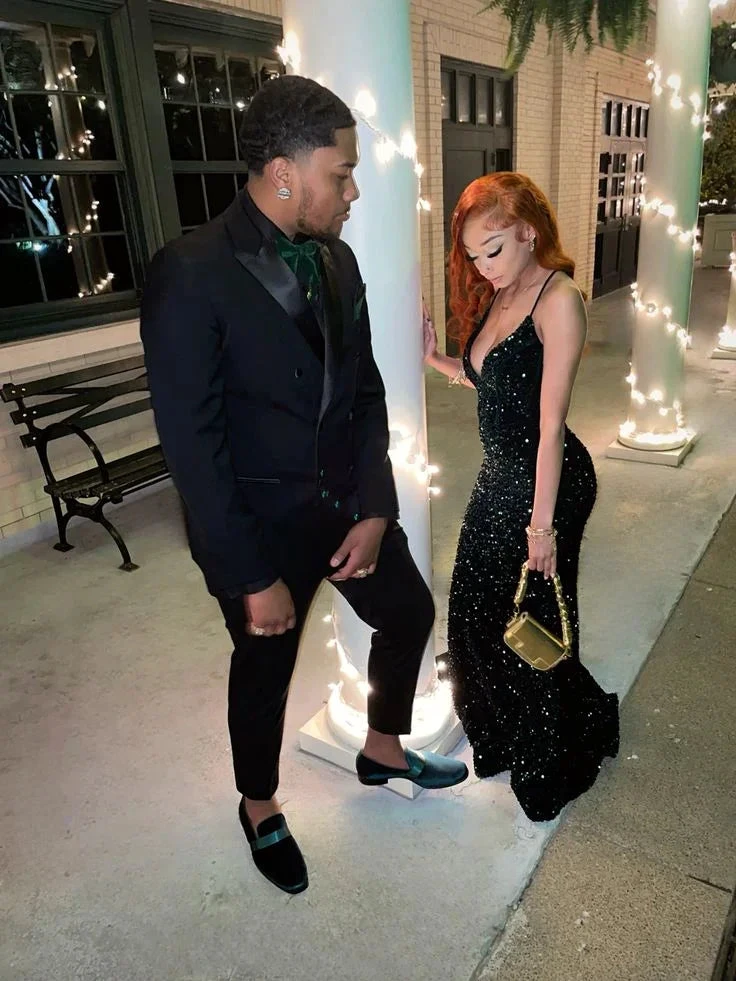 Glitter Forest Green Sequins V Neck Evening Dress Y6488 by simplepromdress