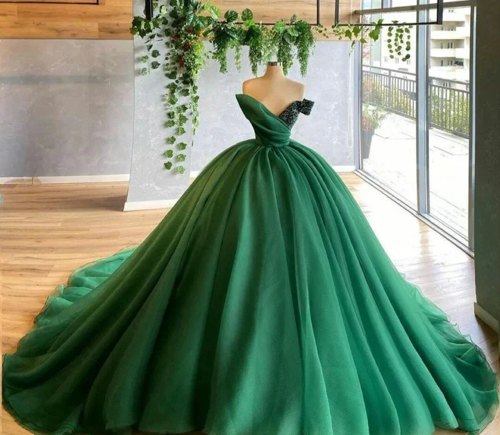 Green Quinceanera Dresses Ball Gown Sexy V Neck Tulle Formal Dress Y296 by simplepromdress