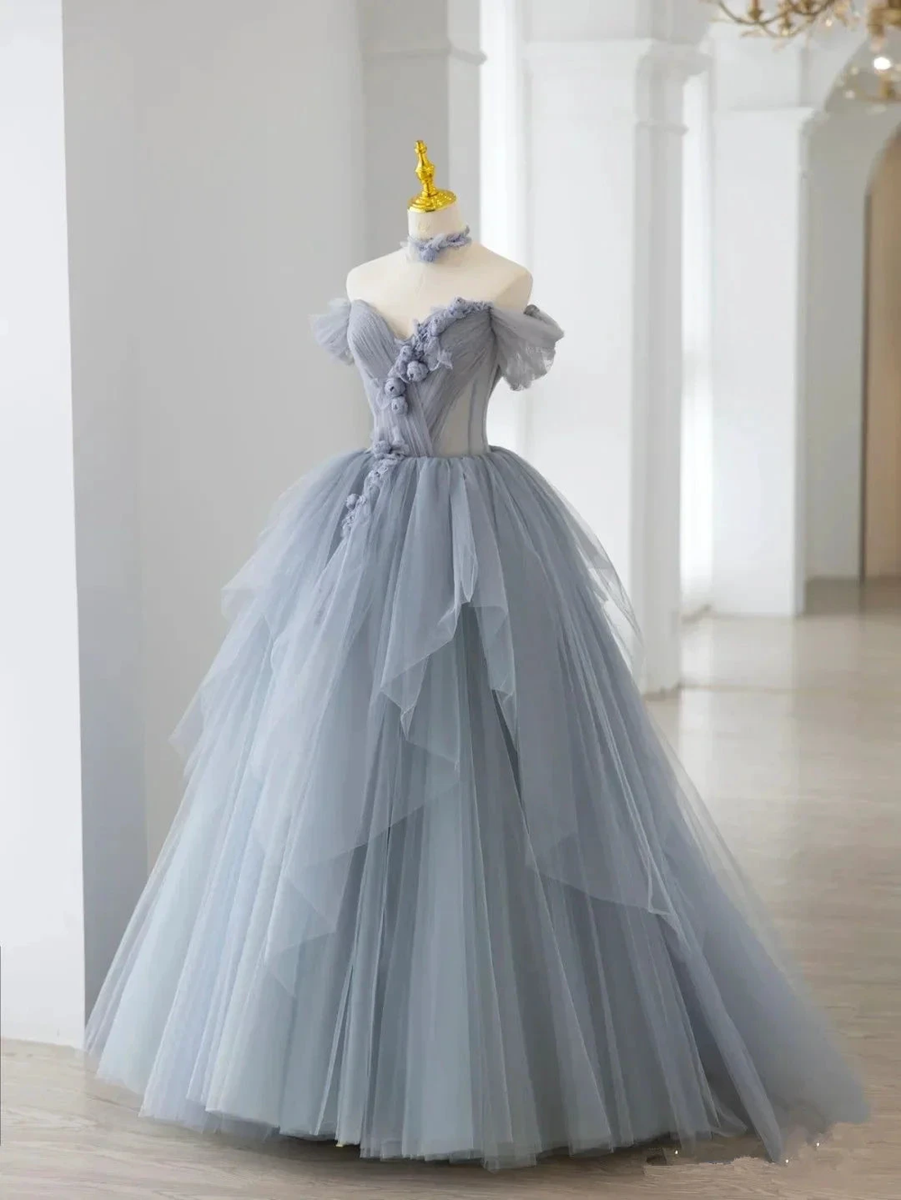 Smoke Gray Ball Gown Off The Shoulder Irregular Hem Sweet 16 Dress Y2590 by simplepromdress