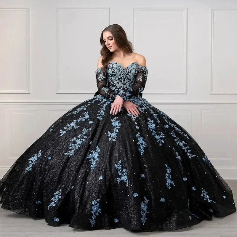 Unique Black and Light Blue Quinceanera Dress Princess Dress Sweet 16 Dress Ball Gown Y4319 by simplepromdress