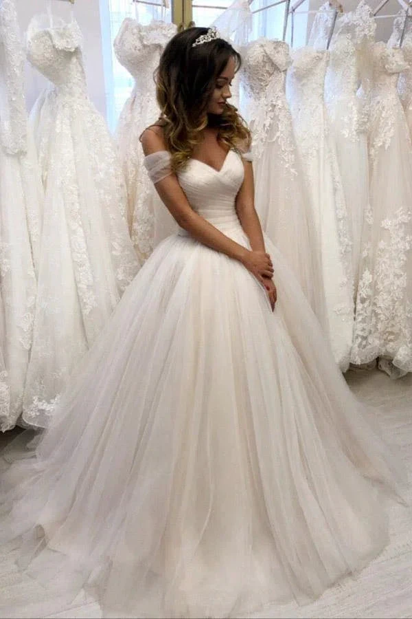 Off The Shoulder Tulle Sweetheart White Wedding Dresses Bridal Gown Y863 by simplepromdress