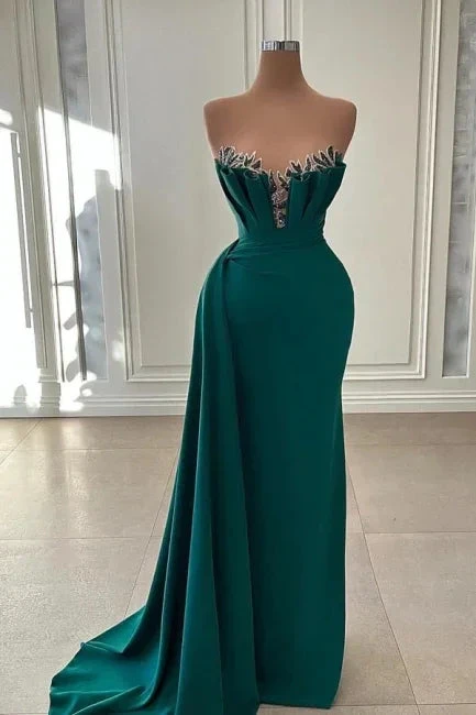 Elegant Dark Green Strapless Mermaid Long Prom Dress Evening Dress Y1920 by simplepromdress