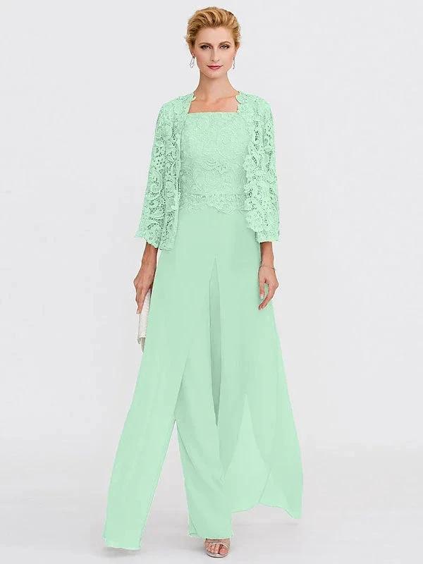3 Piece Chiffon Square Neck Mother of the Bride Pantsuits with Jacket by Dreamylily