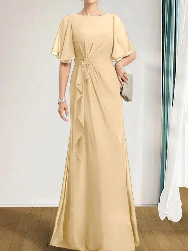 A-line Scoop Floor-Length Chiffon Mother of the Bride Dress With Cascading Ruffles Beading Sequins by Dreamylily