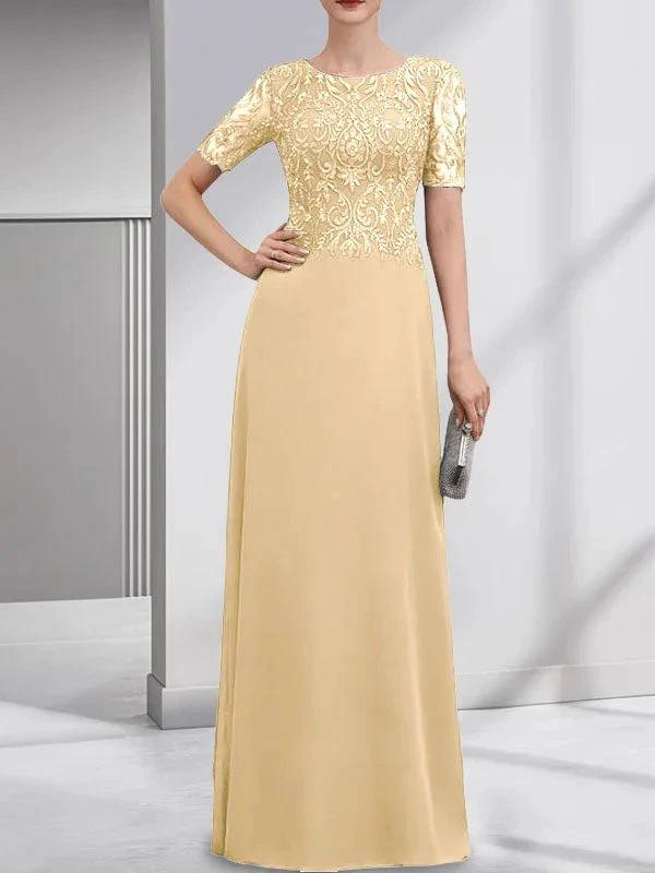 A-line Scoop Floor-Length Lace Chiffon Mother of the Bride Dress With Sequins by Dreamylily