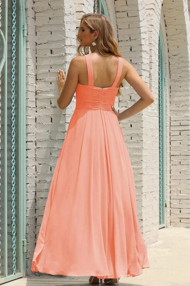 Numbersea Women Halter Chiffon Bridesmaid Dress A-line Long Formal Prom Gown SEA28015 by numbersea