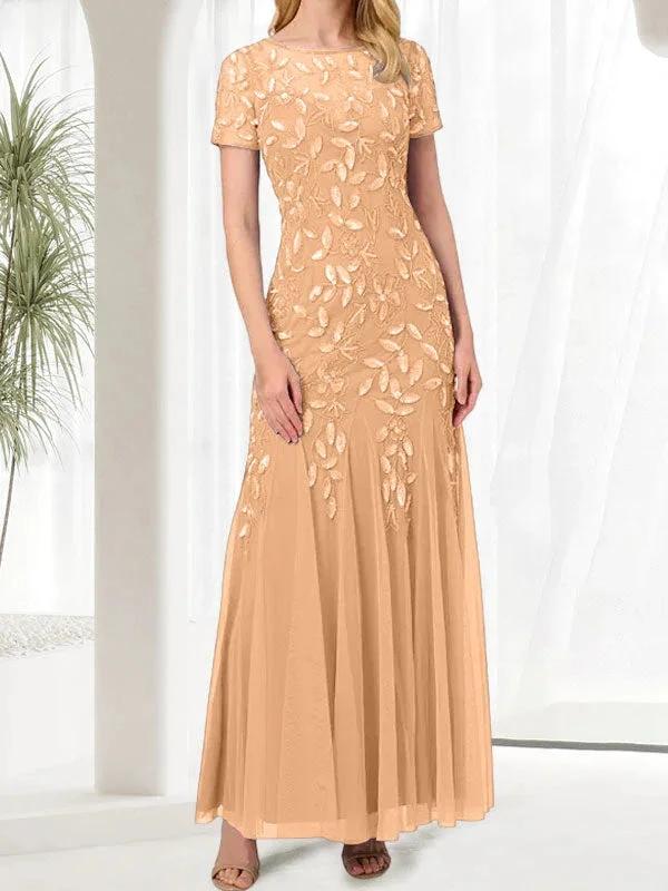Blue Mermaid Round Neck Long Mother of the Bride Dress With Beadings by Dreamylily