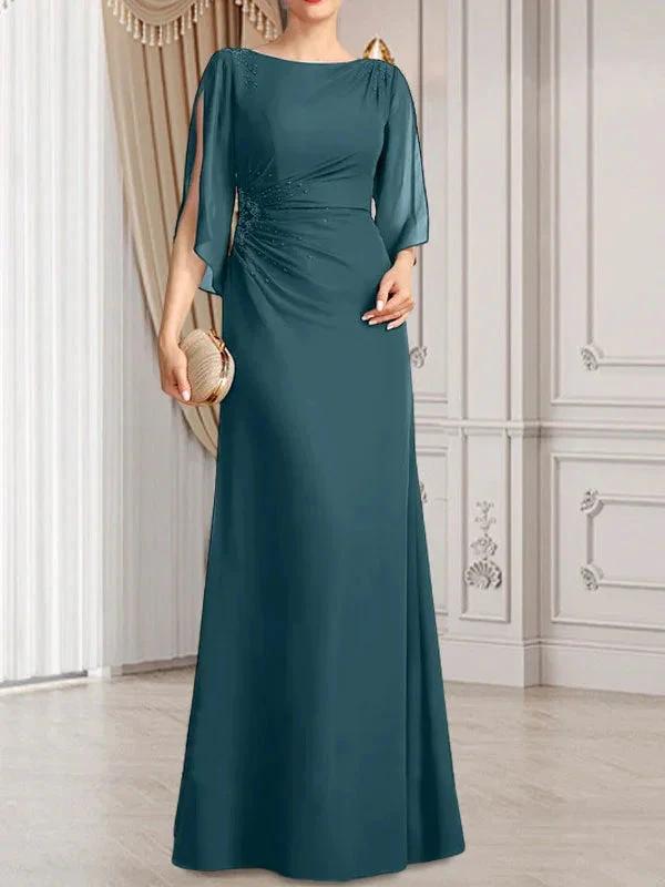Sheath/Column Scoop Floor-Length Chiffon Mother of the Bride Dress With Pleated Beading by Dreamylily
