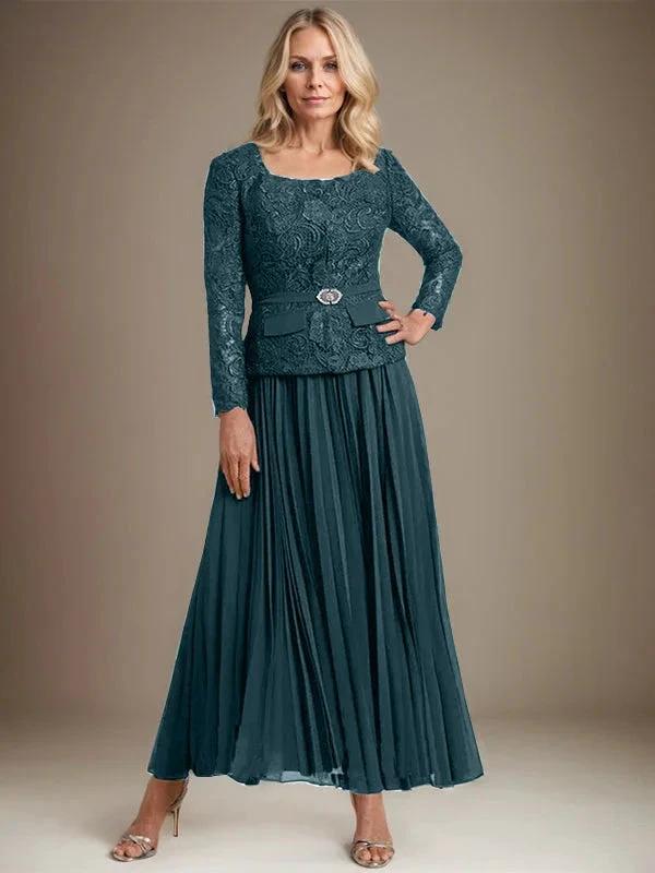 A-line Square Ankle-Length Chiffon Mother of the Bride Dress With Pleated by Dreamylily
