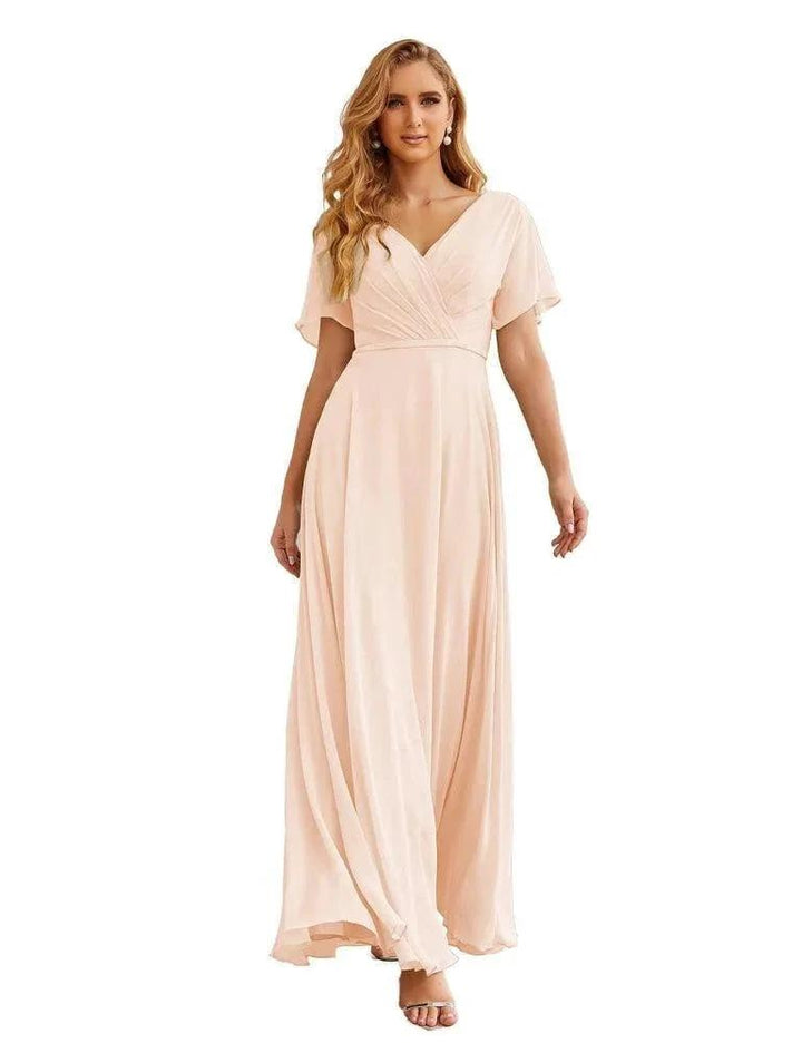 Numbersea Wrap V-Neck Chiffon Bridesmaid Dresses Long Formal Maxi Evening Gown for Wedding Guests SEA28049 by numbersea