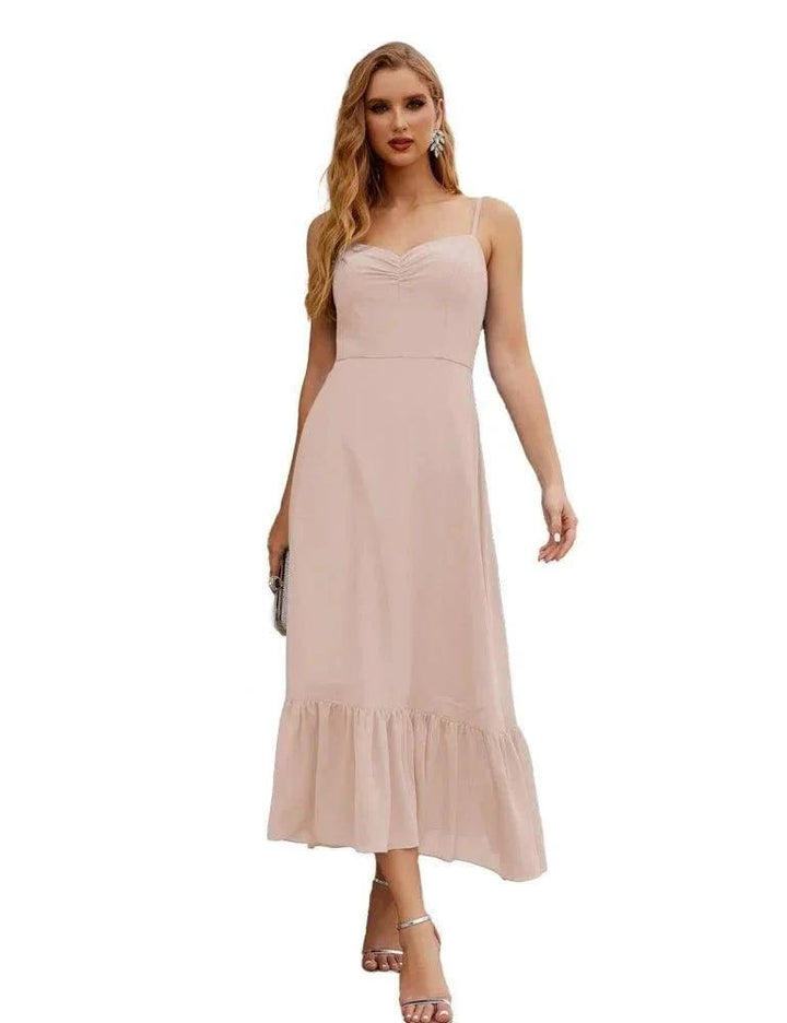 Numbersea Spaghetti Strap Chiffon Bridesmaid Dress Ankle Length Formal A Line Cocktail Party Homecoming Dress for Juniors SEA28028 by numbersea