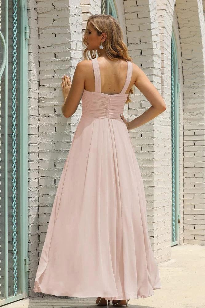 Numbersea Women Halter Chiffon Bridesmaid Dress A-line Long Formal Prom Gown SEA28015 by numbersea