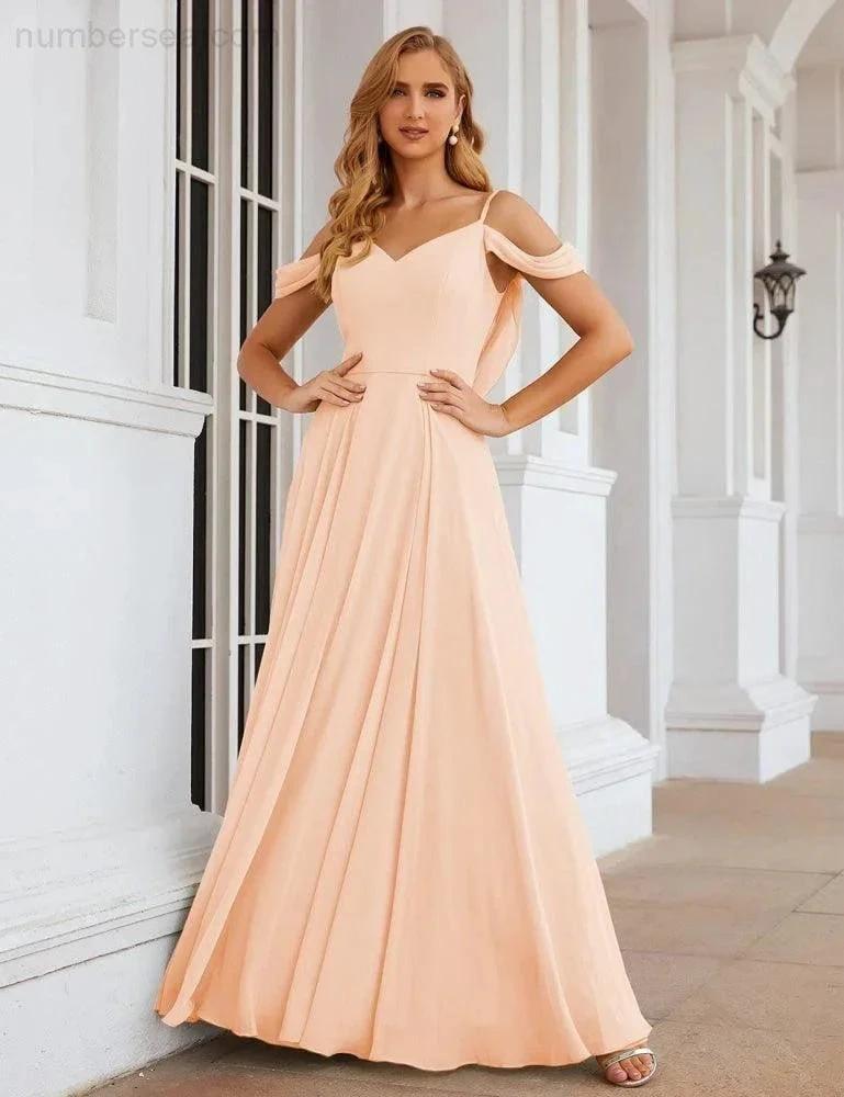 Numbersea Cold Shoulder Chiffon Bridesmaid Dresses Long Maxi Formal Prom Gowns for Women Party SEA28059 by numbersea