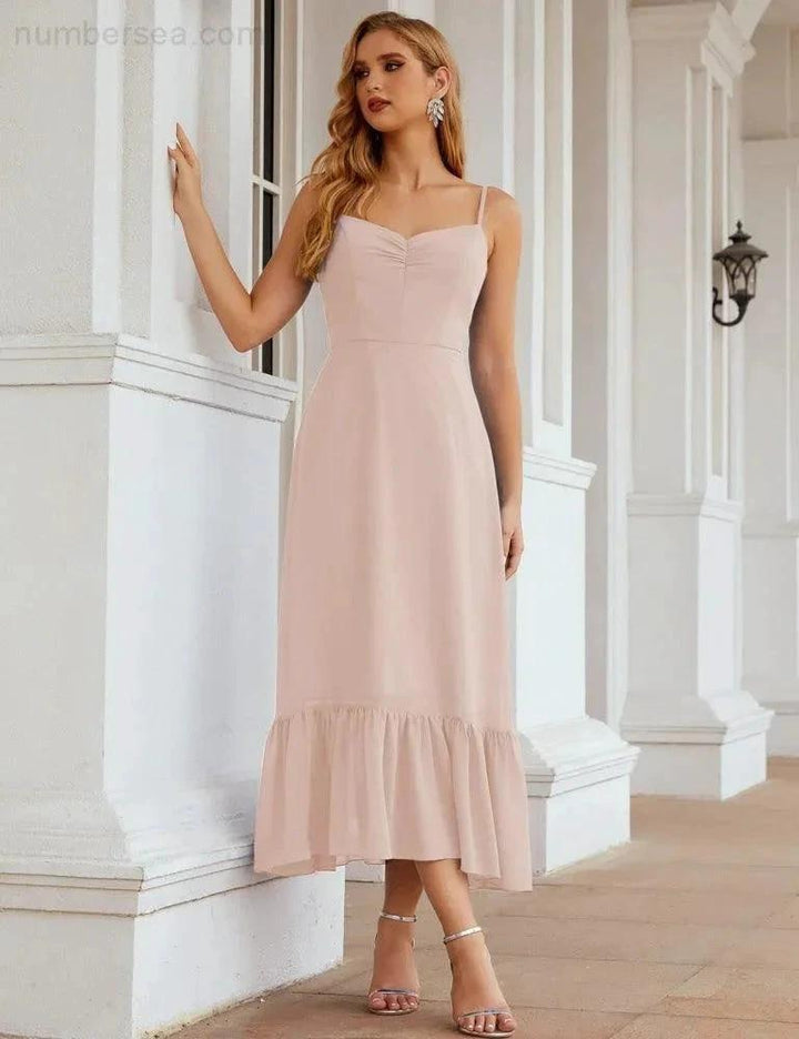 Numbersea Spaghetti Strap Chiffon Bridesmaid Dress Ankle Length Formal A Line Cocktail Party Homecoming Dress for Juniors SEA28028 by numbersea