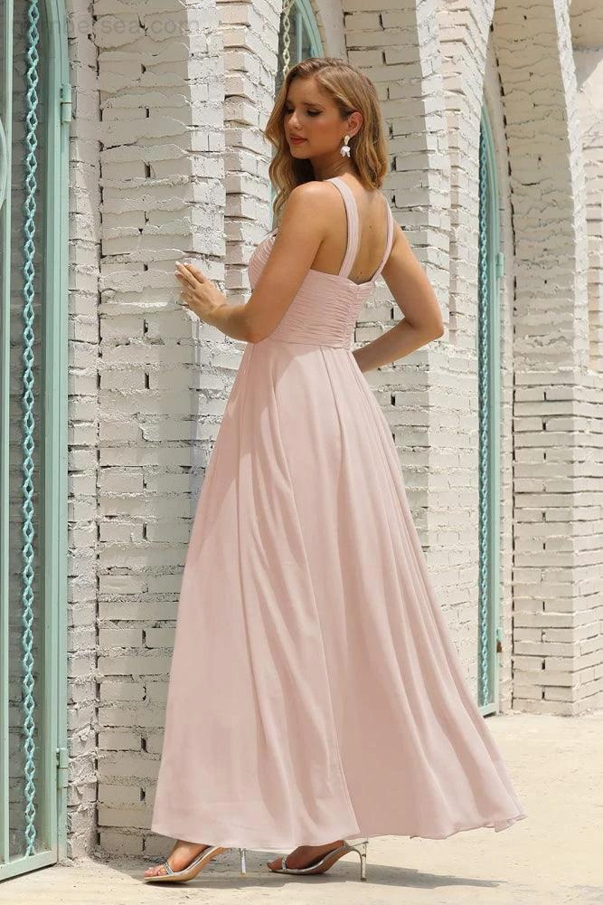 Numbersea Women Halter Chiffon Bridesmaid Dress A-line Long Formal Prom Gown SEA28015 by numbersea