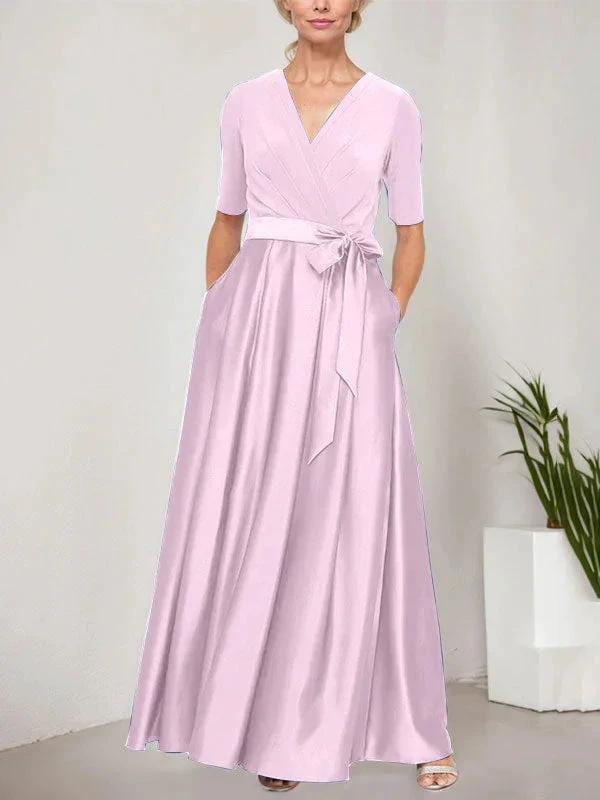 Surplice Neckline Ballgown with Full Satin Skirt &amp; Jersey Bodice by Dreamylily