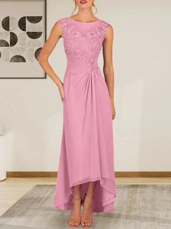 Champagne A-Line Scoop Lace Chiffon Dress by Dreamylily