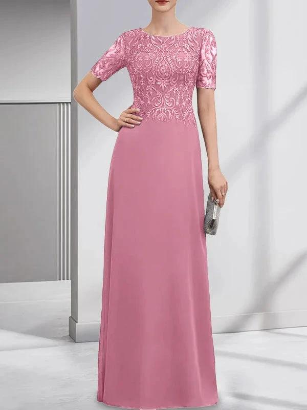 A-line Scoop Floor-Length Lace Chiffon Mother of the Bride Dress With Sequins by Dreamylily