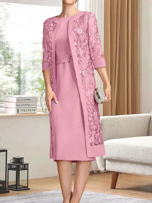 Sheath/Column Scoop Knee-Length Chiffon Mother of the Bride Dress With Pleated Sequins by Dreamylily