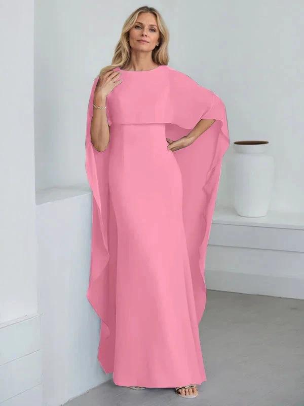 Sheath Scoop Floor-Length Chiffon Mother of the Bride Dress With Cascading Ruffles by Dreamylily