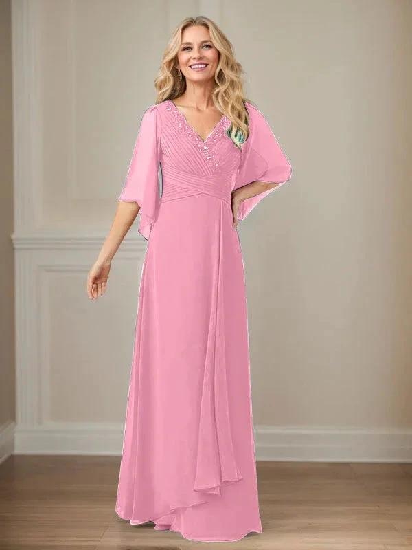 A-Line V-Neck Long Sequins Chiffon Mother Dress by Dreamylily
