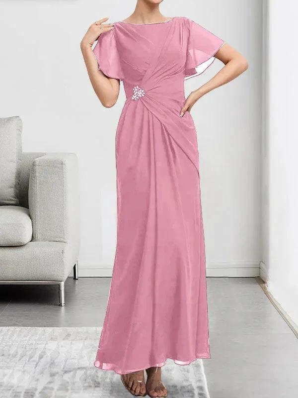 A-line Scoop Illusion Tea-Length Chiffon Lace Mother of the Bride Dress With Beading Sequins by Dreamylily