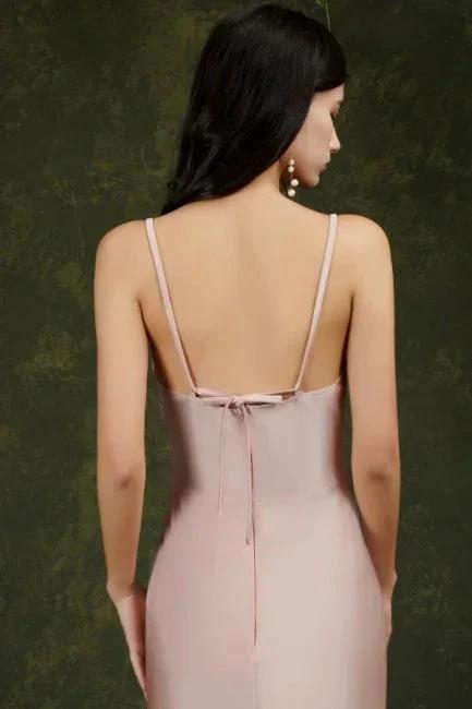 Pink Spaghetti Straps Sleeveless Mermaid Satin Prom Dresses by misshow.com