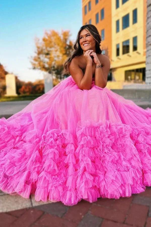Pink Sweetheart Tulle Long Prom Dresses Princess Dresses PSK475 by pgmdress
