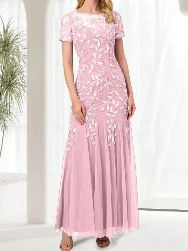 Blue Mermaid Round Neck Long Mother of the Bride Dress With Beadings by Dreamylily