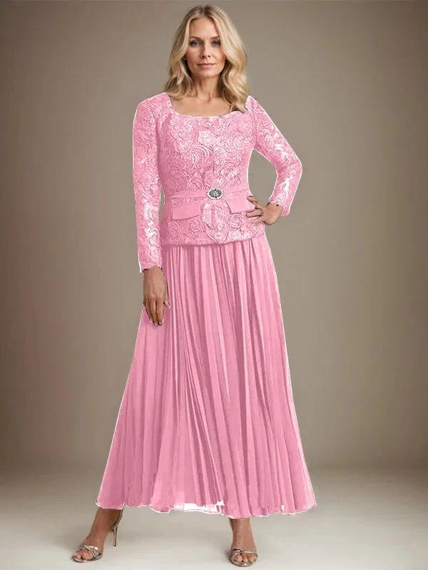 A-line Square Ankle-Length Chiffon Mother of the Bride Dress With Pleated by Dreamylily