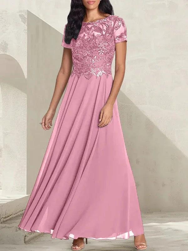Charcoal Grey A-Line Scoop Long Mother of the Bride Dress With Beadings by Dreamylily
