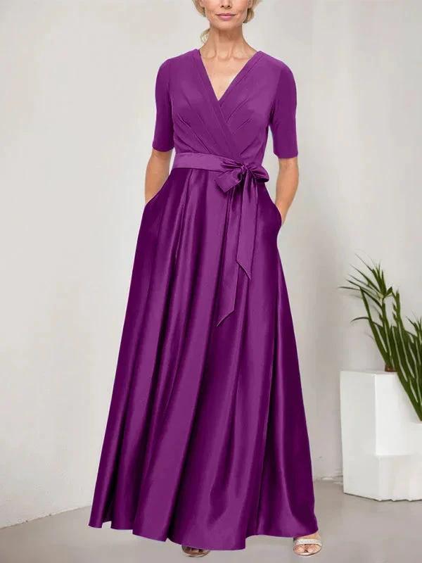 Surplice Neckline Ballgown with Full Satin Skirt &amp; Jersey Bodice by Dreamylily